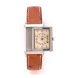 JAEGER LE COULTRE REVERSO. REF. 141.001.8 Montre bracelet en acier sur cuir. BOITIER : boîtier