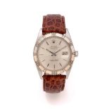 ROLEX DATEJUST TURN-O-GRAPH. REF. 6609 VERS 1958 Montre bracelet en acier sur cuir. BOITIER : rond