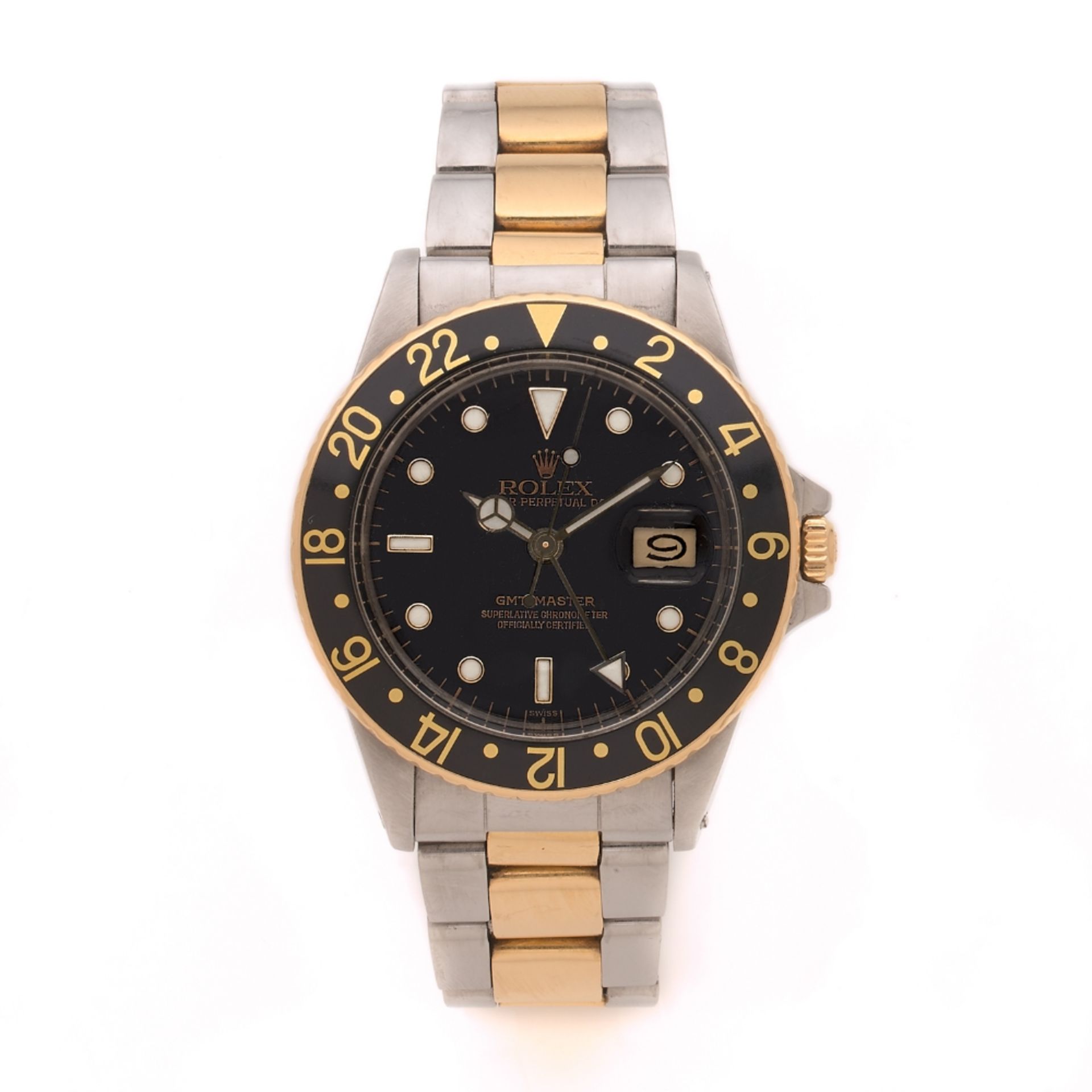 ROLEX GMT MASTER. REF. 16753 VERS 1980 Montre bracelet en acier et or jaune avec second fuseau