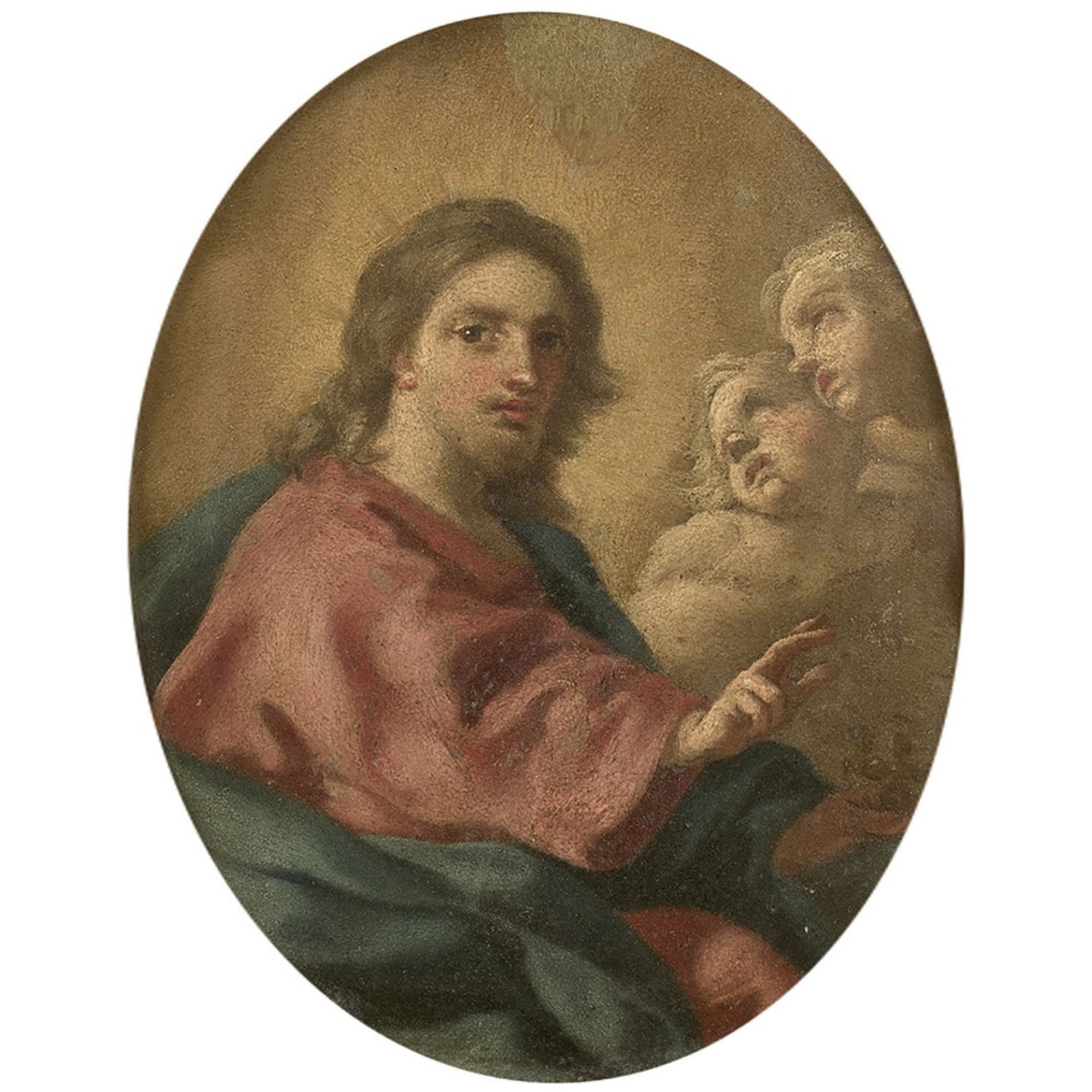FRANCESCO DE MURA (NAPLES 1696-1782) LE CHRIST ET LES ANGES Cuivre ovale Inscriptions à la plume