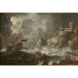 ATTRIBUÉ À JAN PEETERS (1624-1677) NAVIRE DANS LA TEMPÊTE Toile Inscriptions au revers du