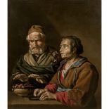ATTRIBUÉ À MATTHIAS STOMER (1600-1650) COUPLE AU BRASIER Toile Attr. to M. Stommer, Couple near