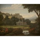 ATTRIBUE A ETIENNE ALLEGRAIN (1653-1736) PAYSAGE AVEC UNE SIBYLLE DEVANT UN TEMPLE Toile