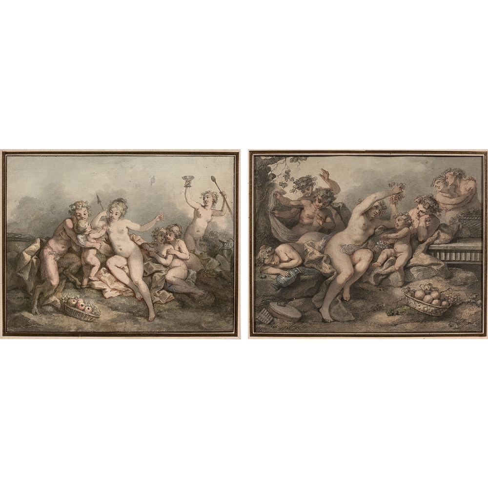 JACQUES PHILIPPE CARESME (1734-1796) BACCHANALES Paire d’aquarelles sur traits de crayon Signées