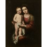 ÉCOLE ESPAGNOLE VERS 1700, SUIVEUR DE BARTOLOME ESTEBAN MURILLO VIERGE A L’ENFANT Toile marouflée