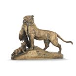 AUGUSTE CAÏN (1822-1894) Famille de tigres Bronze à patine doré, signé "A CAIN" sur la terrasse,