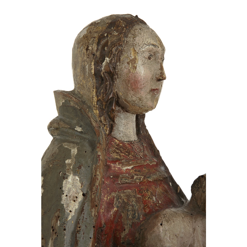 VIERGE À L'ENFANT, ÉCOLE HISPANO-FLAMANDE, MILIEU DU XVIe SIÈCLE Bois polychrome et or (Usures, - Bild 2 aus 2