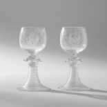 ALLEMAGNE OU BOHÊME, RARE, DEUX VERRES À JAMBE, "POKAL" AUX ARMES DE GUILLAUME II (1859-1941), FIN