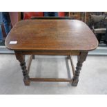 OAK OVAL TOPPED TABLE WITH TURNED SUPPORTS 56 CM LONG