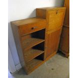 MID 20TH CENTURY OAK BOOKCASE WITH FALL FRONT WRITING SLOPE, DRAWER,