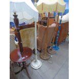 5 STANDARD LAMPS INCLUDING OAK, MAHOGANY,