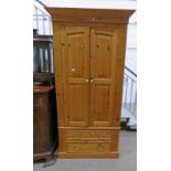 PINE WARDROBE WITH 2 PANEL DOORS OVER 2 DRAWERS,