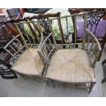 PAIR FAUX BAMBOO OPEN ARMCHAIRS WITH RUSHWORK SEATS 91 CM TALL Condition Report: