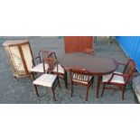 MAHOGANY DINING TABLE & SET OF 6 CHAIRS & WALNUT DISPLAY CASE