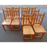 10 OAK CHAIRS INCLUDING 2 ARMCHAIRS & 8 HAND CHAIRS ON SQUARE SUPPORTS