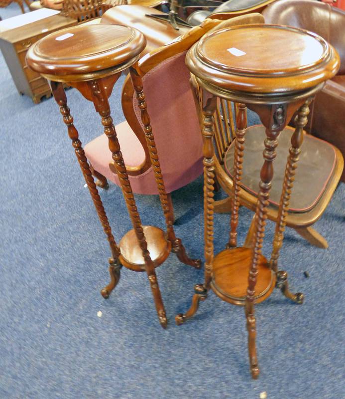 PAIR HARDWOOD POT STANDS WITH TURNED COLUMNS 101 CM TALL Condition Report: One is