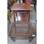 OAK BERGERE STOOL & MAHOGANY OCCASIONAL TABLE