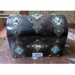 19TH CENTURY COROMANDEL DOME TOPPED CASKET WITH BRASS & TURQUOISE DECORATION .