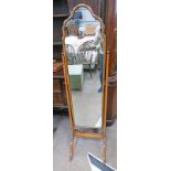 EARLY 20TH CENTURY WALNUT CHEVAL MIRROR ON SPREADING SUPPORTS