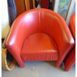 21ST CENTURY RED LEATHER TUB CHAIR 77 CM TALL