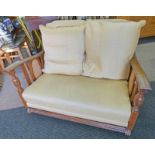 EARLY 20TH CENTURY OAK 2 SEAT SETTEE WITH BERGERE PANELS & TURNED SUPPORTS 80CM TALL