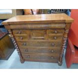 19TH CENTURY MAHOGANY OGEE CHEST WITH 1 LONG OVER 4 SHORT & 3 LONG DRAWERS WITH BARLEY TWIST