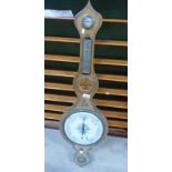 19TH CENTURY MAHOGANY BANJO BAROMETER WITH PAINTED DECORATION