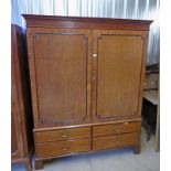 19TH CENTURY MAHOGANY WARDROBE WITH 2 PANEL DOORS OVER 4 SHORT DRAWERS ON BRACKET SUPPORTS 190CM