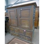 19TH CENTURY OAK CUPBOARD WITH 2 PANEL DOORS OVER 2 DRAWERS 175 CM TALL