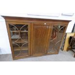 EARLY 20TH CENTURY CABINET WITH CENTRALLY SET PANEL DOOR FLANKED BY 2 ASTRAGAL GLASS DOORS - LENGTH