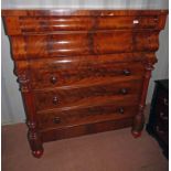 MID 19TH CENTURY MAHOGANY OGEE CHEST OF DRAWERS WITH LONG NARROW DRAWER OVER DEEP DRAWERS WITH 3