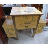 ORIENTAL CARVED HARDWOOD SEWING BOX WITH LIFT UP LID & 3 DRAWERS TO EITHER SIDE 63 CM TALL