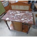 LATE 19TH CENTURY MARBLE TOPPED WASH STAND WITH PANEL DOOR ON TURNED SUPPORTS,