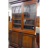 19TH CENTURY MAHOGANY BOOKCASE WITH 2 ASTRAGAL GLASS DOORS OVER 2 PANEL DOORS,