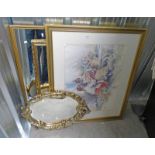 GILT FRAMED MIRRORS, UNFRAMED MCINTOSH PATRICK & RUSSELL FLINT CALENDARS,