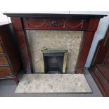 MAHOGANY FIRE SURROUND WITH MARBLE INSERT & MARBLE HEARTH .