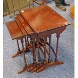 20TH CENTURY NEST OF 4 MAHOGANY TABLES ON TURNED SUPPORTS Condition Report: The