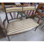 LATE 19TH CENTURY PARLOUR SETTEE WITH INLAID DECORATION ON SHAPED SUPPORTS 116CM WIDE