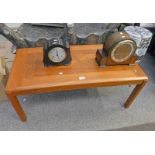TEAK COFFEE TABLE ON 4 SQUARE SUPPORTS,