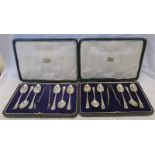 2 CASED SETS OF 6 SILVER SPOONS & TONGS