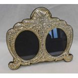 SILVER DOUBLE PHOTO FRAME WITH EMBOSSED DECORATION - 18.