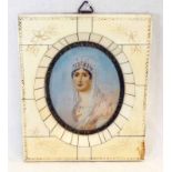 19TH CENTURY FRAME PORTRAIT MINIATURE OF LADY IN A TIARA - 8.2 X 6.