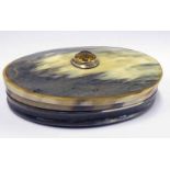 SCOTTISH HORN OVAL SNUFF BOX, THE LID INSET WITH FACETED CITRINE - 9.