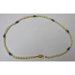 CULTURED PEARL AND LAPIS SET NECKLACE