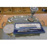 LARGE SILVER PLATED TRAY, SILVER PLATED ENTREE DISH, SILVER PLATED HOLDER,
