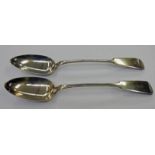 PAIR OF SCOTTISH PROVINCIAL SILVER FIDDLE PATTERN SERVING SPOONS BY GEORGE BOOTH ABERDEEN CIRCA