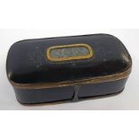 EARLY 19TH CENTURY LACQUER BOX, THE LID WITH HAIR PANEL & WITH GILT METAL MOUNTS - 14.