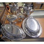 4 PIECE SILVER PLATED TEA SERVICE & 2 SILVER PLATED ENTREE DISHES