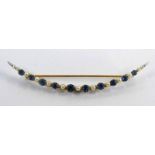 EARLY 20TH CENTURY SAPPHIRE & CULTURED PEARL SET CRESCENT BROOCH