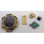 VICTORIAN SWIVEL REMEMBRANCE BROOCH, SIGNET RING, PASTE BROOCH & RING,